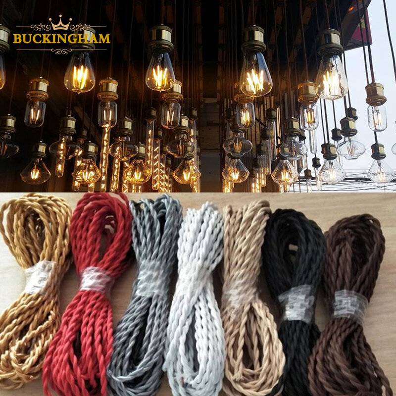 2 Core Electrical Wire Vintage Twisted Fabric Cable Woven 0.75mm*2 Cord Textile Cable Pendant Lamp Cord Edison Lighting wire