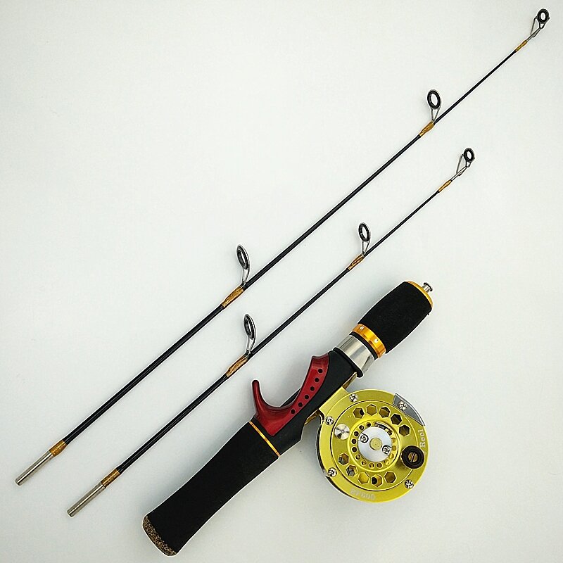 ice fishing rod winter fishing length 0.55m 0.66m 2 feet double tips 2 sections hard casting short spinning rod set with reel