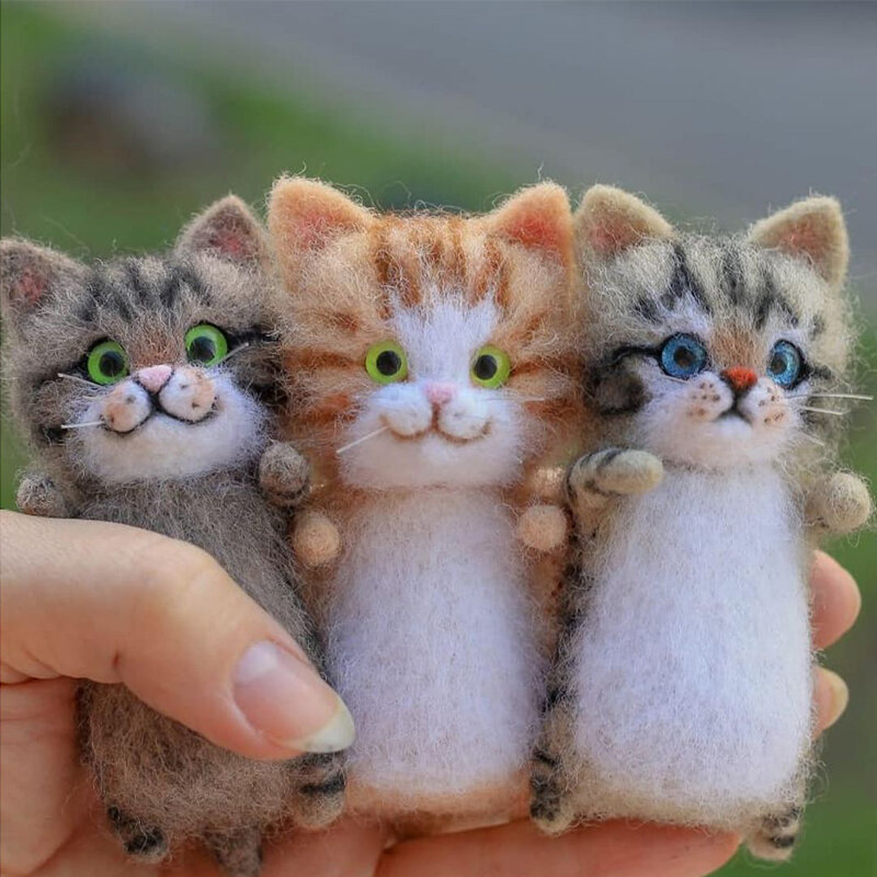 귀엽고 재미있는 수제 장난감, DIY 울 펠트 고양이 키트, 미완성 봉제 인형 파킹 음악 장난감 선물