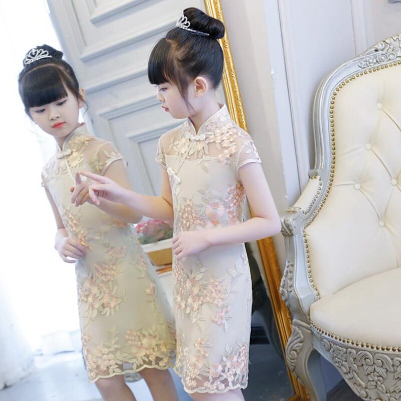 Vestido de bebê chinês estilo tradicional, vestido de verão casual para meninas, vestido de festa qipao