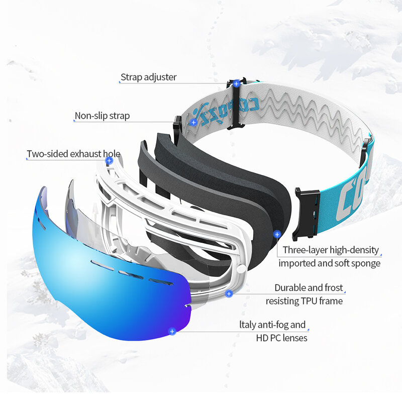 COPOZZ-Gafas de esquí profesionales para niños, máscara de Snowboard, antiniebla, doble UV400, 4-15 años