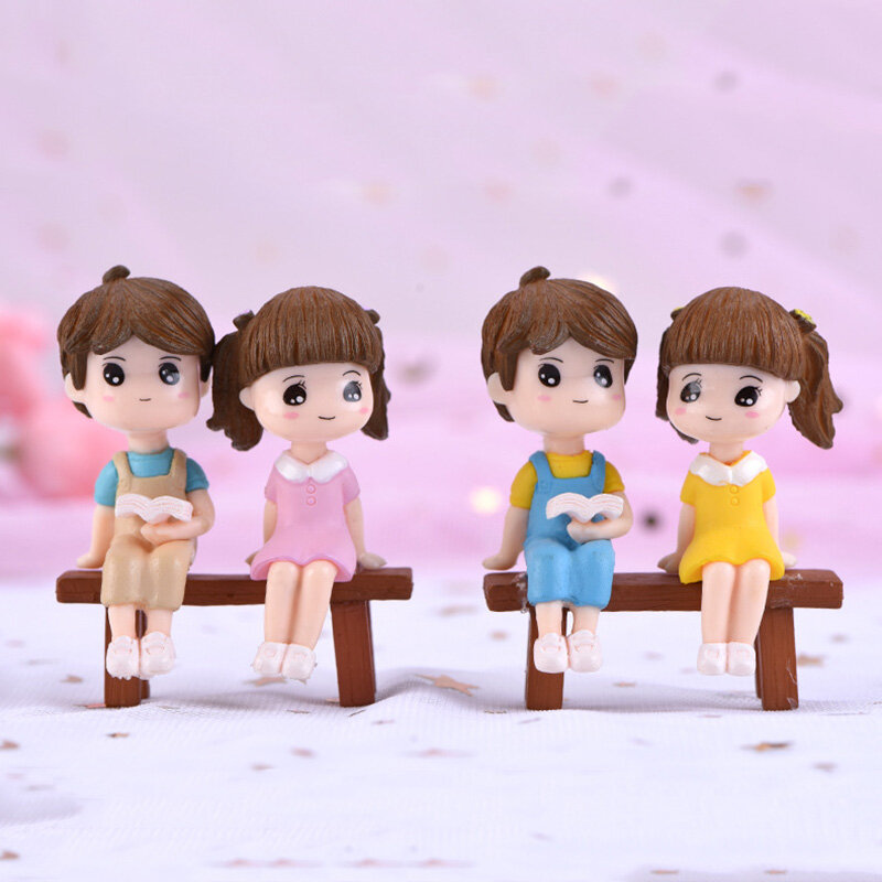 2pcs Mini Figures Lovers Miniatures Garden Fairy Figurine Dollhouse Decoration Resin Ornaments Home Decor Christmas Gift