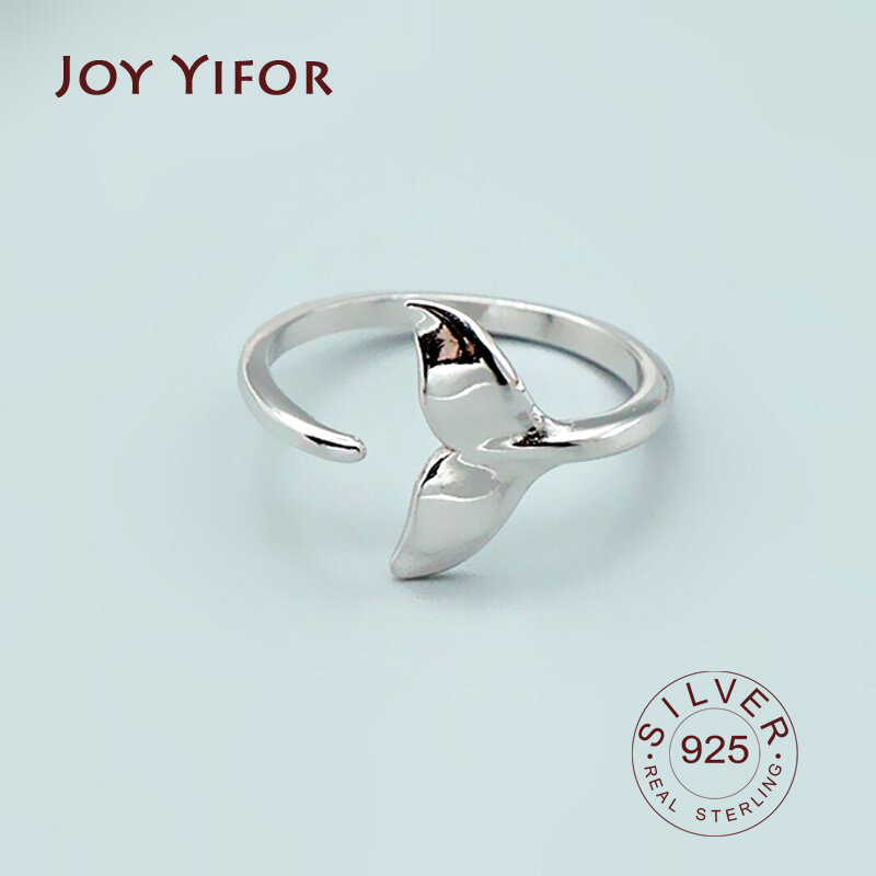 Alta qualidade moda 925 prata esterlina geométrica conto de peixe anéis ajustáveis para mulheres joias por atacado