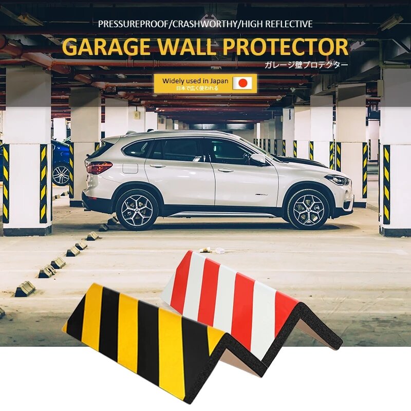 KinJoin 4 Buah Stiker Busa Reflektif Visibilitas Tinggi Pelindung Dinding Garasi Penjaga Sudut Dinding Perlindungan Pintu Mobil Keselamatan Parkir