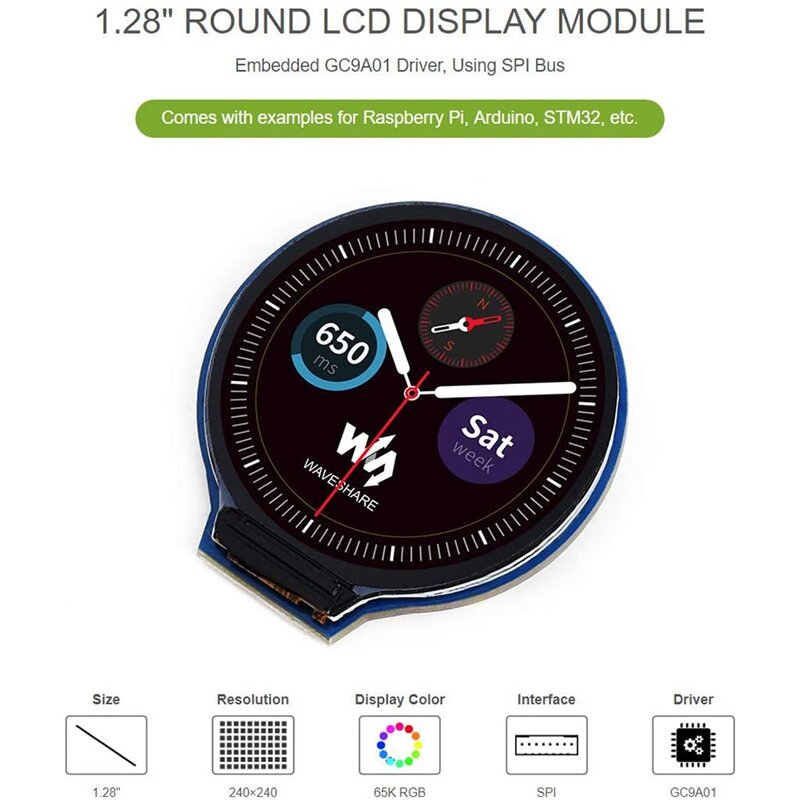 1.28Inch Round Display LCD Screen Module GC9A01 SPI Communication RGB 65K Color Support Raspberry
