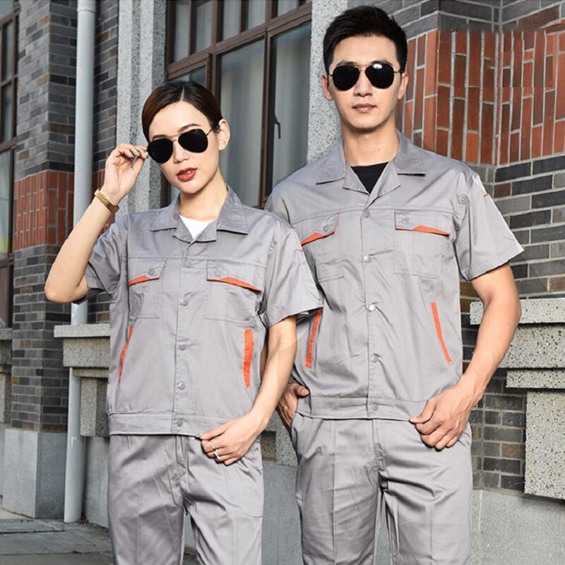 Lato cienka oddychająca odzież robocza garnitur mężczyźni kobiety strój pracowniczy kurtka spodnie trwałe Auto naprawa samochodów warsztat pracy kombinezony