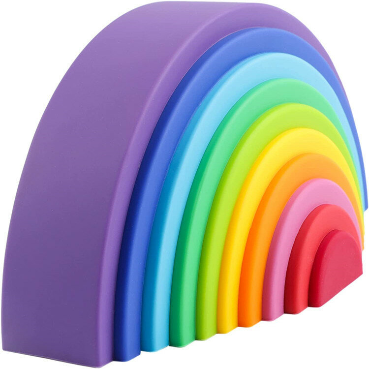 Silikonowe klocki do budowy dziecka silikonowe gryzaki BPA bezpłatny kwadrat geometryczny Rainbow miękki blok składane akcesoria do zabawek edukacyjnych