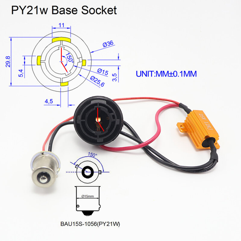 Resistor de carga do cancelador do carro, sem cintilação Auto bulbo soquete, 1156 BA15S BAU15S P21W, LED Canbus, 12V, 25W, 10OHM, 2PCs