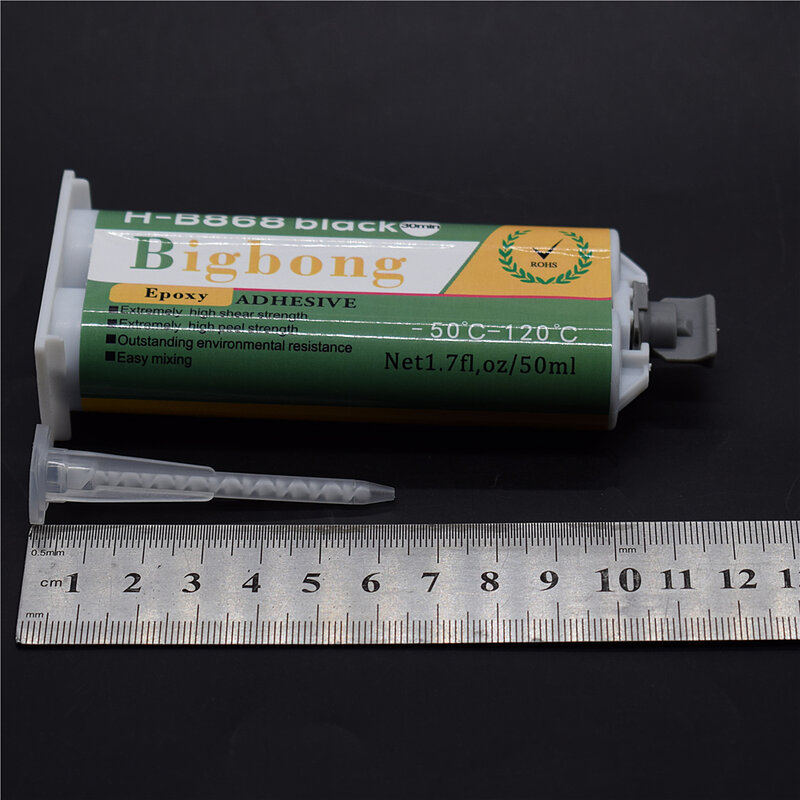 Pegamento estructural epoxi de resina negra, adhesivos fuertes de alta temperatura, AB, 5 boquillas mezcladoras estáticas, tubo mezclador, 50ml, 1:1