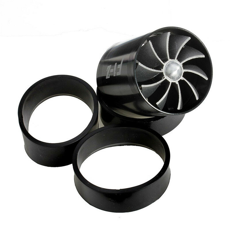 F1-Z Double Turbine Turbo Charger Air Intake Gas Fuel Saver Fan Car Supercharger VR-FSD11 Blue Black