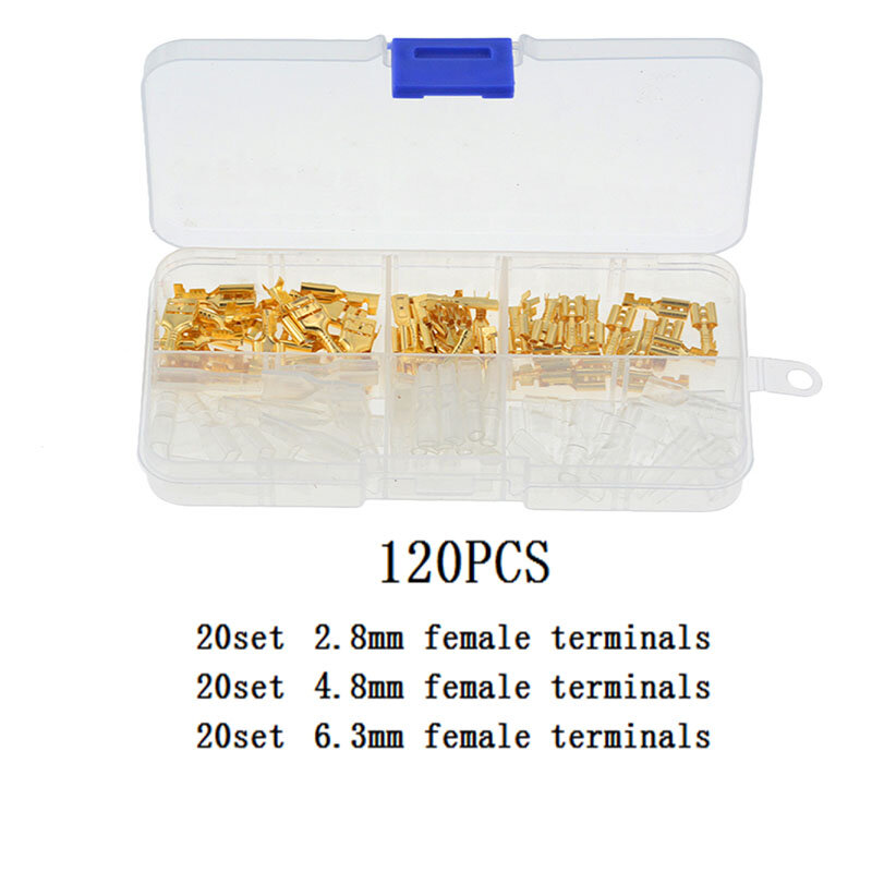 120/180/270 teile/satz Gold Und Silber Farbe Isolierten Elektrischen Draht Crimp Terminals 2,8/4,8/6,3mm Spaten Anschlüsse Sortiment Kit