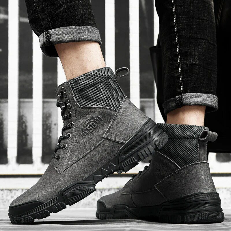 Men's Winter Plush Warm Genuine Leather Boots Fashion Formal Dress Shoes Classic Luxury Brand Buty Meskie Ankle Boots Big Size