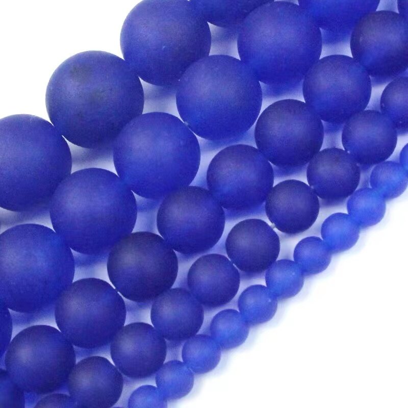 Pierre naturelle de Jades bleu foncé mat, calcédoine ronde, perles d'espacement amples pour la fabrication de bijoux Bracelets Diy 4 6 8 10 12mm 15''