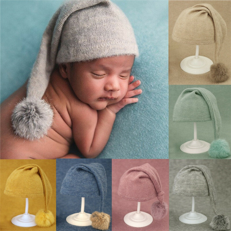 Newborn Photography Props Knit Fur Ball Newborn  Hat Baby Photo Studio Photography Props Cap  Beanie Baby  Hat