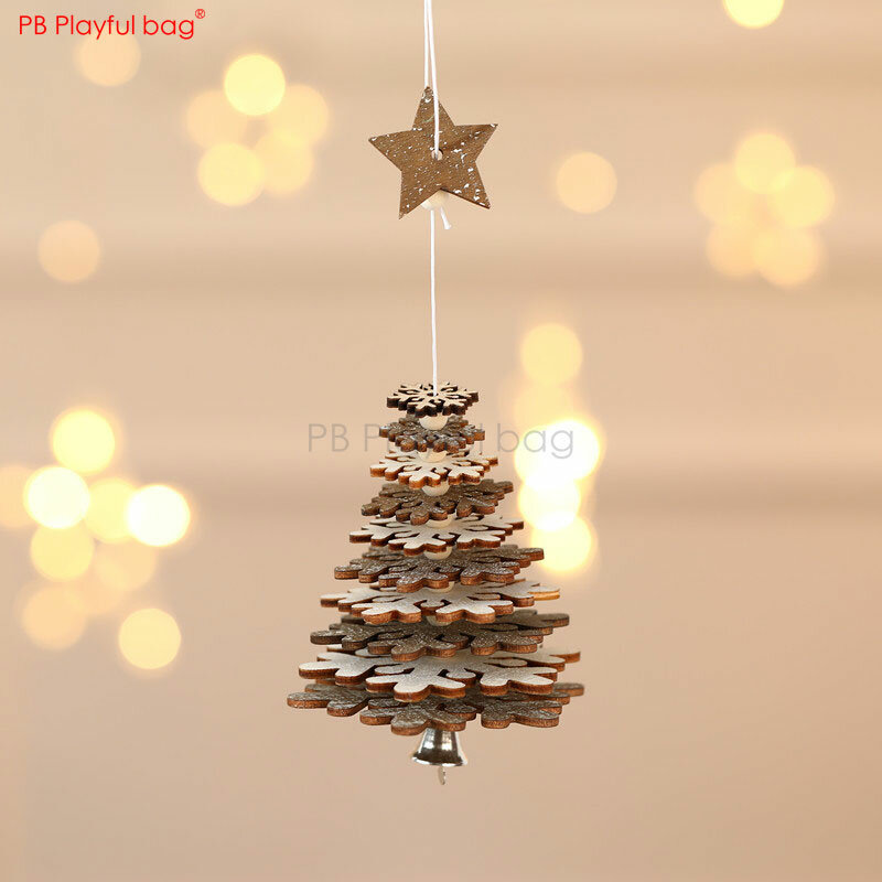 Playful bag Christmas Wooden creative snowflake & star Tridimensional small pendant Kids toys Christmas Tree decoration AA25