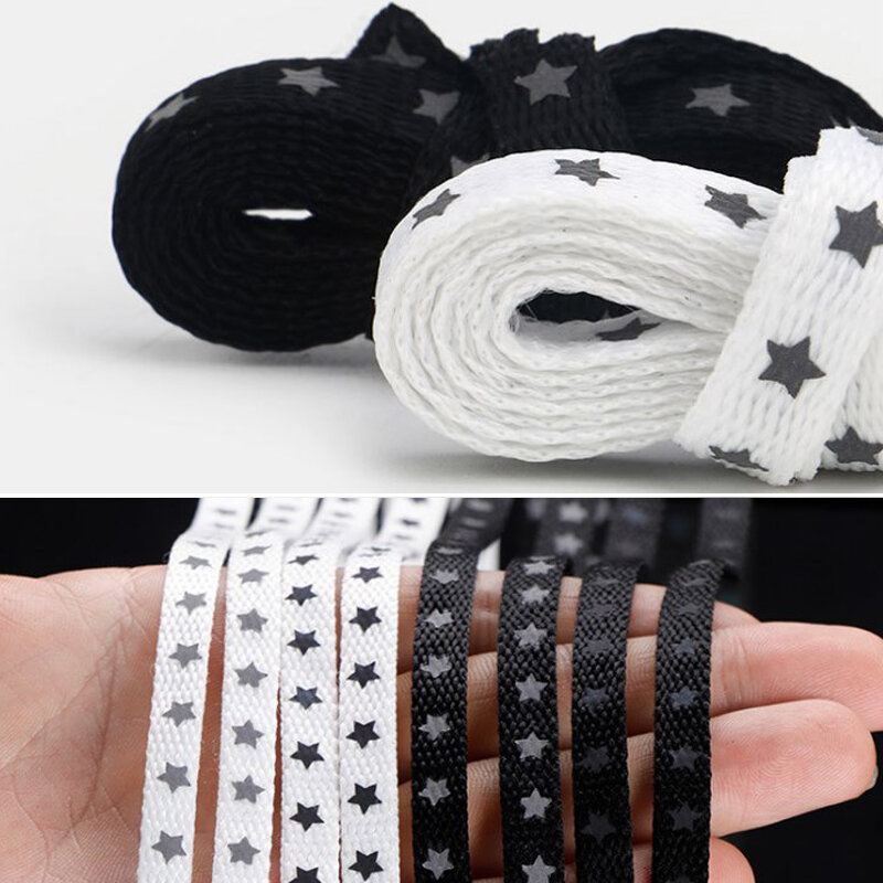 2Pieces Reflective Star Shoelaces Double-sided Reflective High-bright Reflective Flat Laces Sneakers ShoeLaces