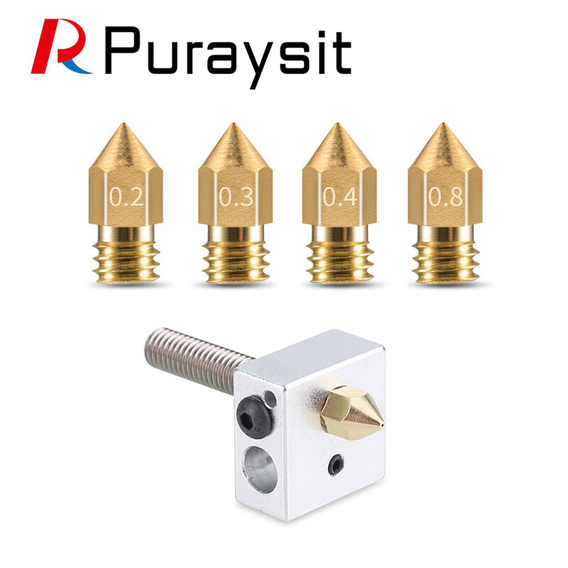 Puraysit 30pcs 3D Printer Accessories MK8 Pointed Brass Nozzle 1.75/3.0mm Extruder Dedicated External Thread