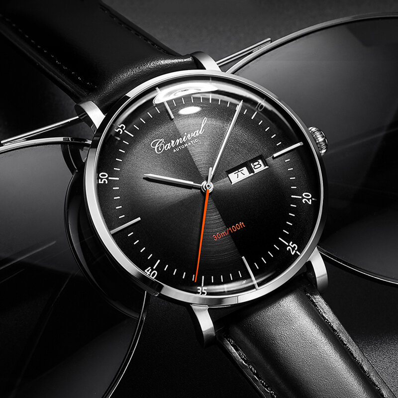 Relogio masculino szwajcaria karnawał luksusowy mężczyzna automatyczny zegarek Sapphire ruch MIYOTA kalendarz wodoodporny skórzany pasek
