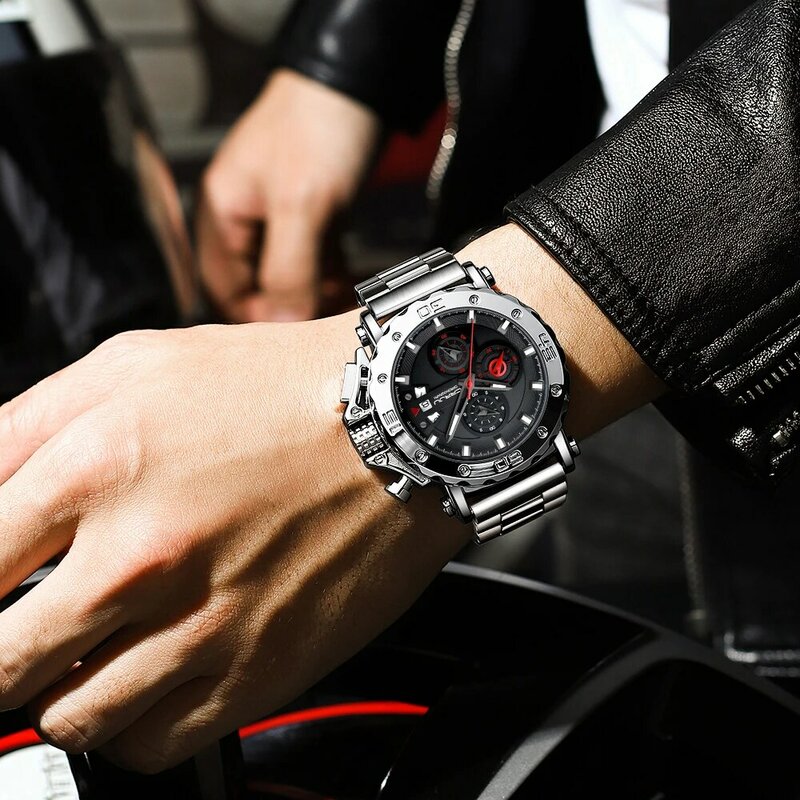 CRRJU นาฬิกาผู้ชายสแตนเลสธุรกิจนาฬิกากันน้ำนาฬิกาสะท้อนแสง Mens Luxury Sport นาฬิกาข้อมือควอตซ์