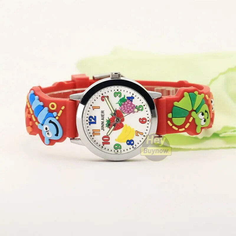 Relógio de pulso infantil de quartzo, relógio de pulso 3d de desenho animado fofo de maçã uva padrão infantil meninas meninos relógios de pulso luminoso para presente