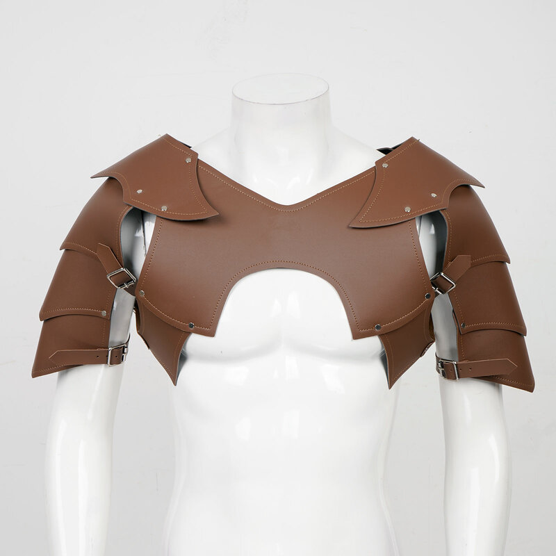 Mens Vintage Knight Shoulder Armors Cosplay Steampunk PU Leather Chest Armour Sexy Body Muscle Harness Belt Costume Hot Clubwear