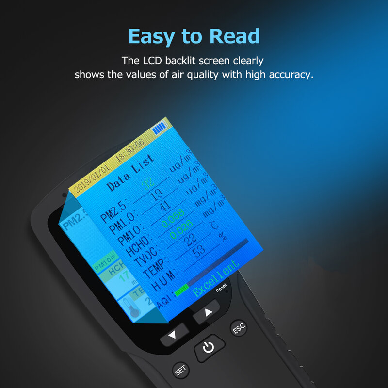 Indoor/outdoor handheld testador de análise da qualidade do ar dm106a smog/poeira/formaldeído analisador detector de qualidade do ar ferramenta de medição
