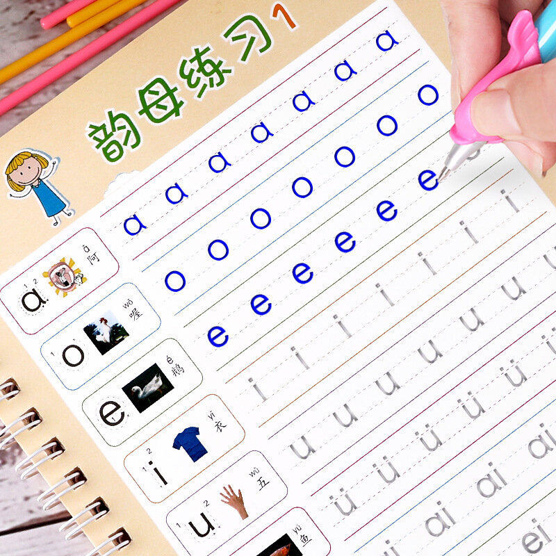 Juguete de dibujo en inglés y chino para niños, 6 piezas, ranura para escritura a mano, se desvanece automáticamente, juguetes educativos para preescolar