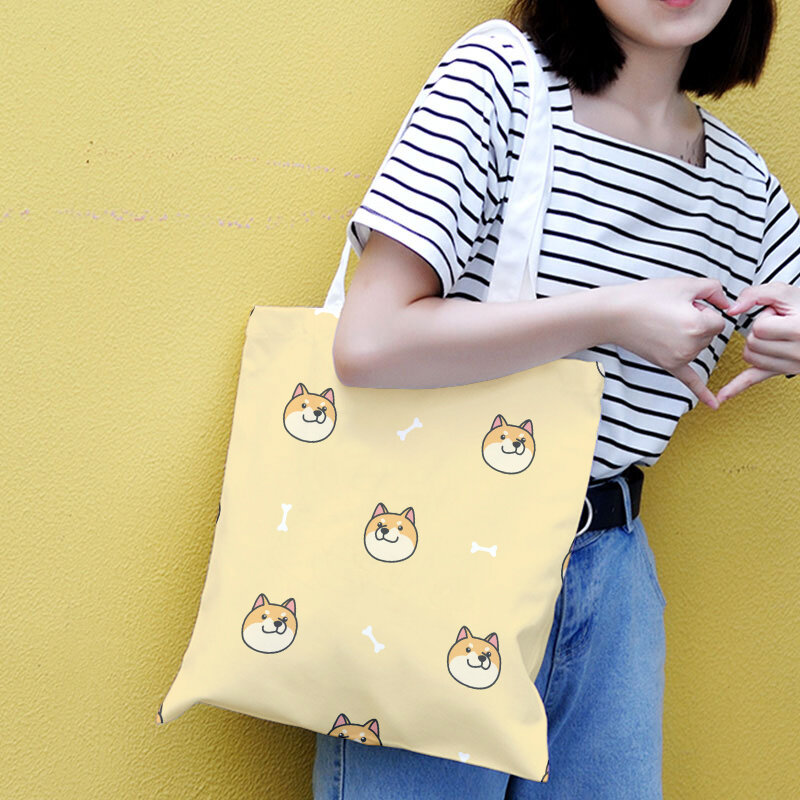 Bolso de mano con dibujos de animales para mujer, bolsa de hombro informal Kawaii, de gran capacidad, reutilizable, ecológico, regalos para chicas
