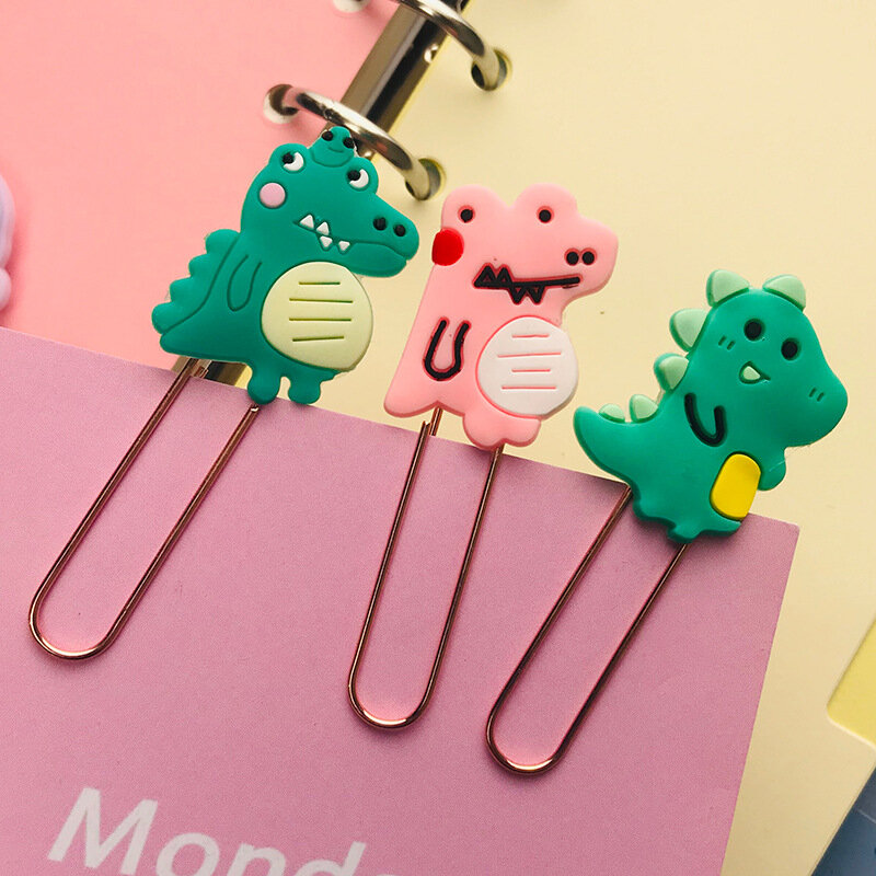 12pcs/lot Cute Cartoon Metal Paper Clip Creative Student Office Bookmark Clip Silicone Shaped Paper Clips Office Supplies
