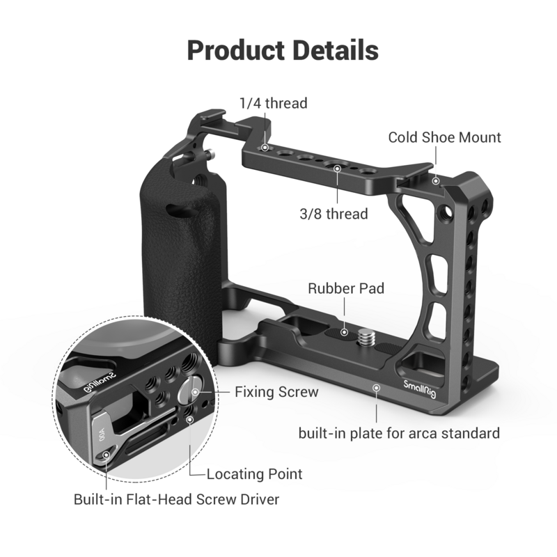 New DSLR sony a6400 Camera Cage rig with Silicone Handgrip Handle & Cold Shoe for Sony A6100/A6300/A6400 Camera 3164