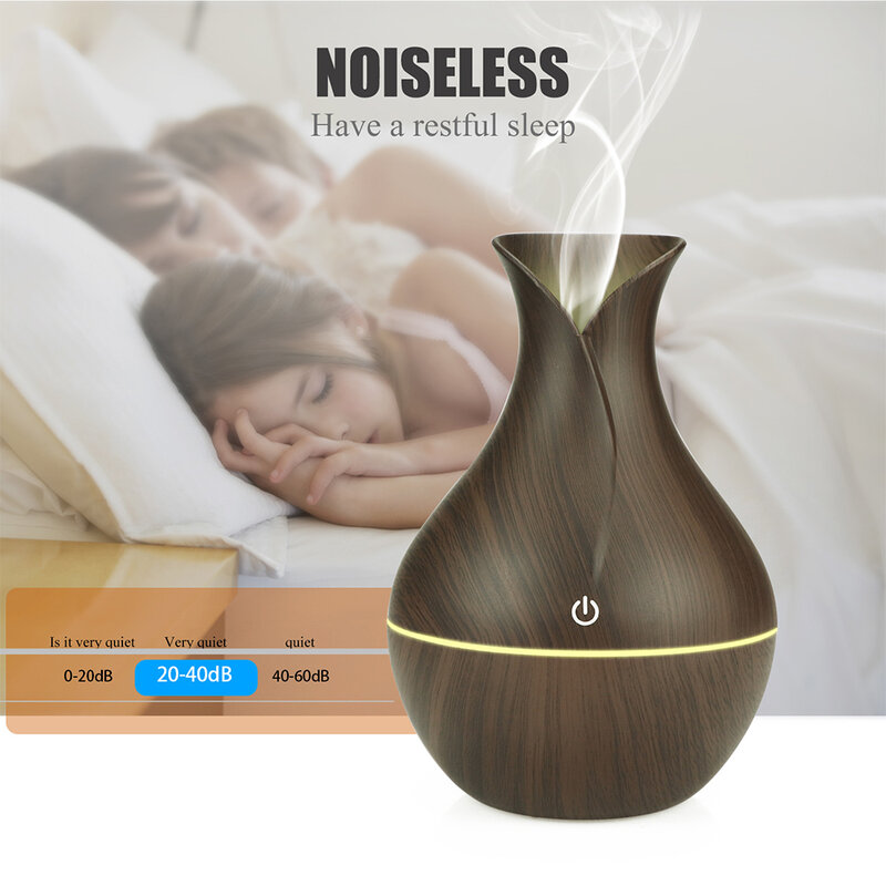 Usb grão de madeira difusor de óleo essencial umidificador ultra-sônico difusor aroma doméstico aromaterapia névoa maker com luz