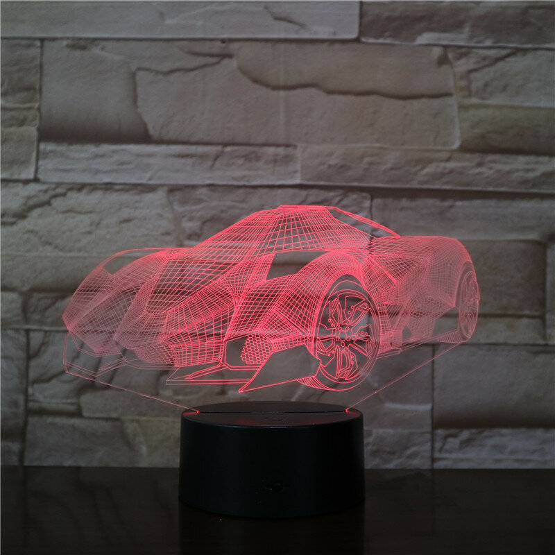 Cool Super Car acrilico 3D lampada 7 cambia colore luce notturna luci a colori per bambini lampada da scrivania a LED USB atmosfera lampada da notte 3507