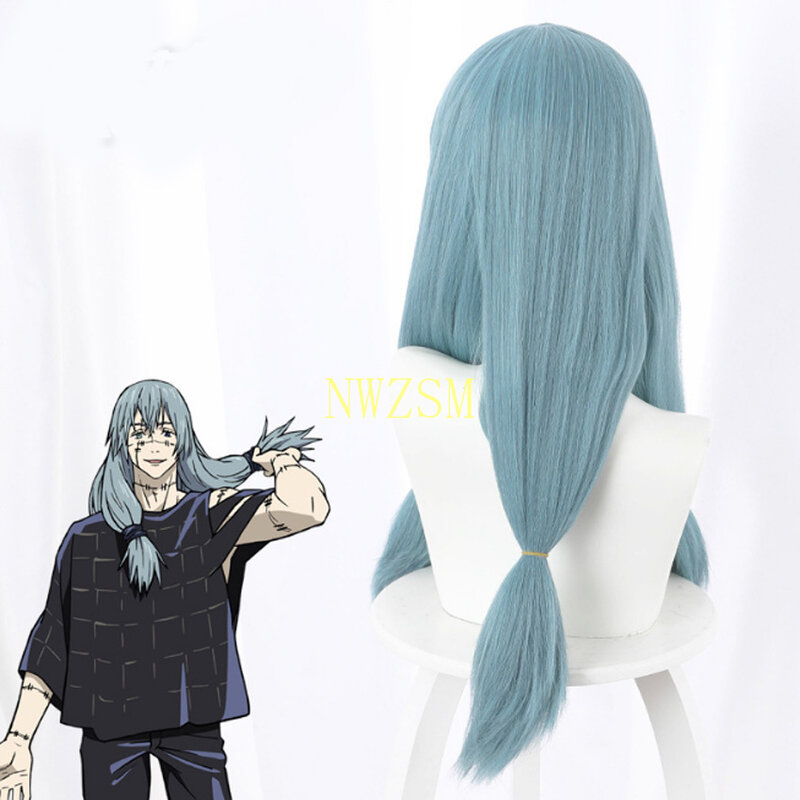 Jujutsu Kaisen Mahito Cosplay Wig Blue Heat Resistant Synthetic Hair Double braid Costume Wig Props