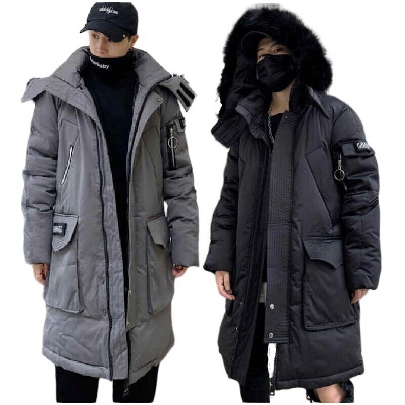Jaqueta masculina de inverno com capuz, casaco grosso à prova de vento e quente, parca longo x, casaco com gola destacável