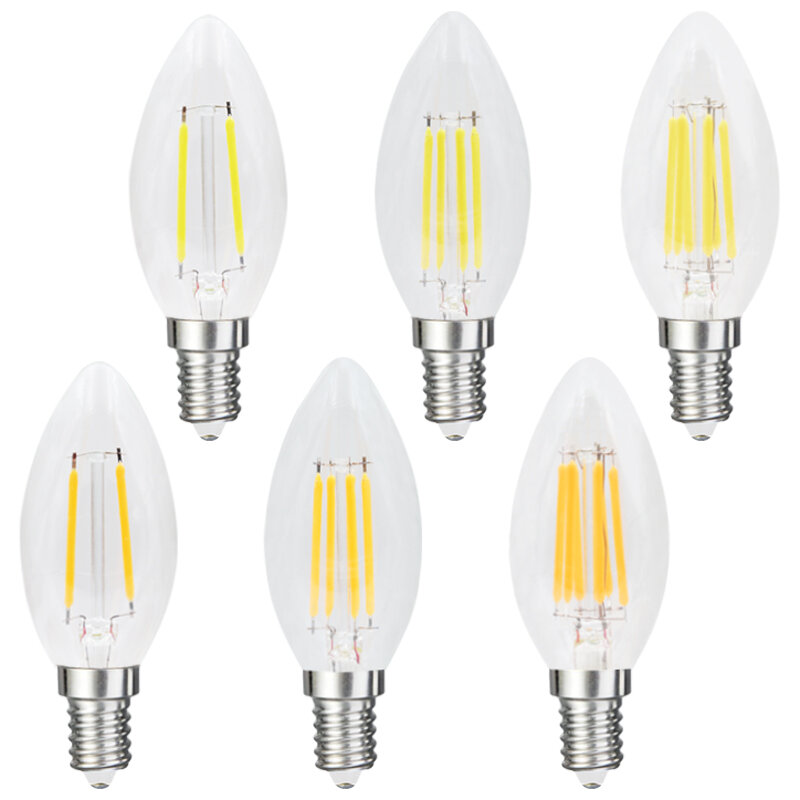 Pacote de 6 dimmable 2-8watts led velas e14/e12 vintage edison retro110v 220v lâmpada lâmpadas de filamento para iluminação lustre