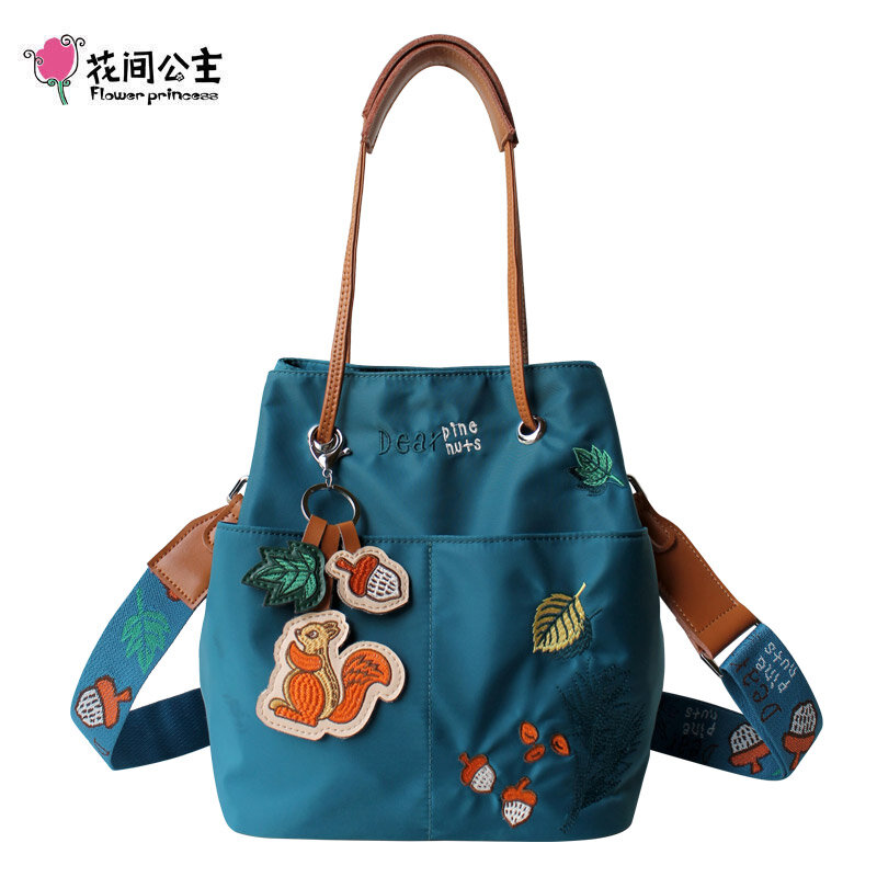 Женская сумка-ведро с цветочной вышивкой в форме принцессы в двух словах, модная водонепроницаемая сумка на плечо, женские сумки с широкими лямками