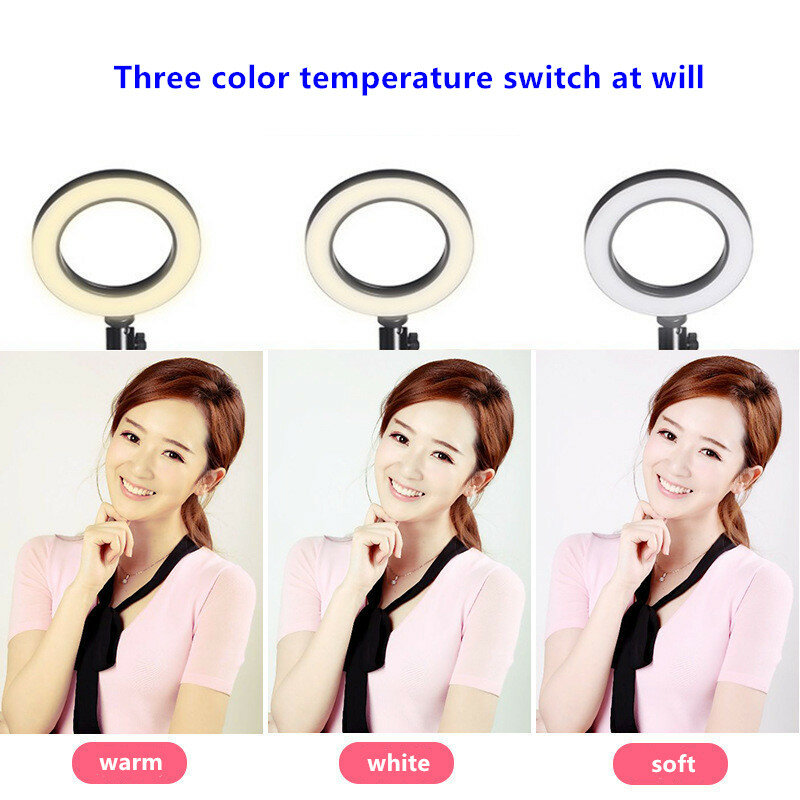 26cm LED Selfie Ring Light Dimmable USB Video Light Photography Ring Lamp  with Tripod Stand for Makeup Vanity Live Fill Lamp