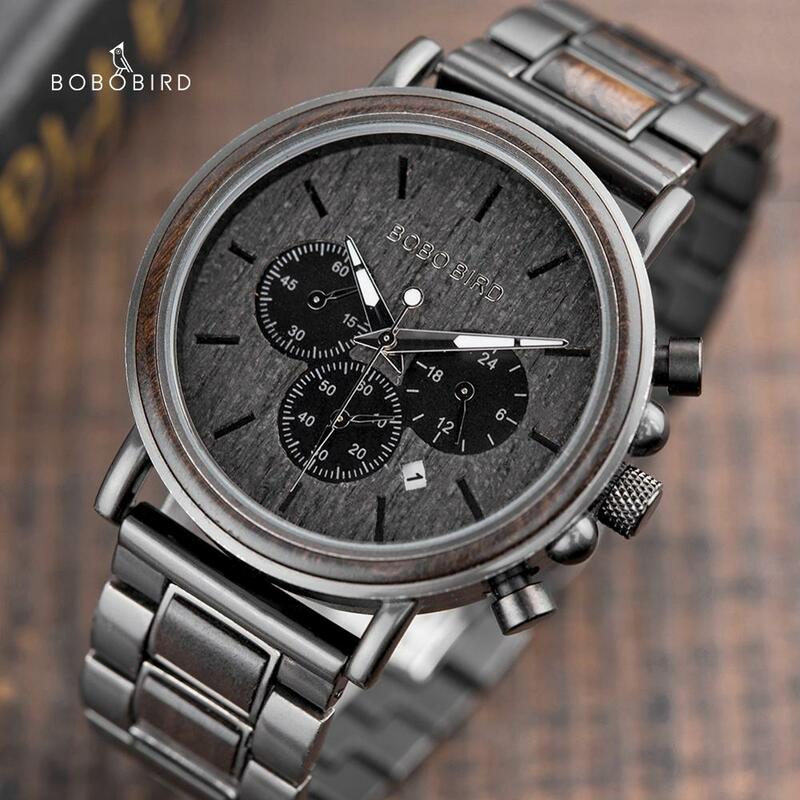 BOBO BIRD – montre-bracelet à Quartz pour homme, chronographe, en bois et en acier inoxydable, avec calendrier