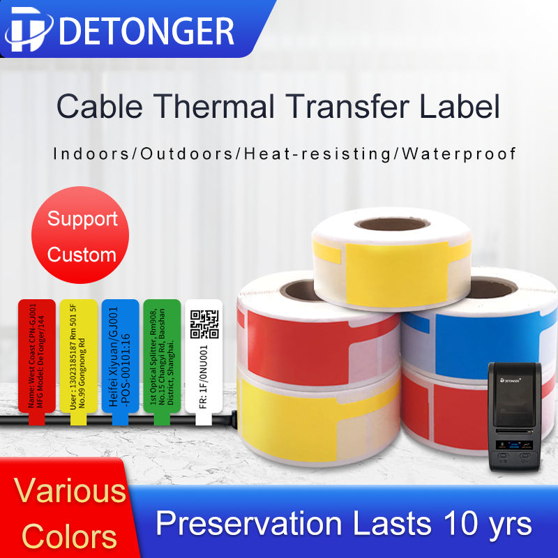 Papier d'étiquettes de transfert thermique, consommables d'imprimante, étiquette de câble auto-adhésive étanche DP60S