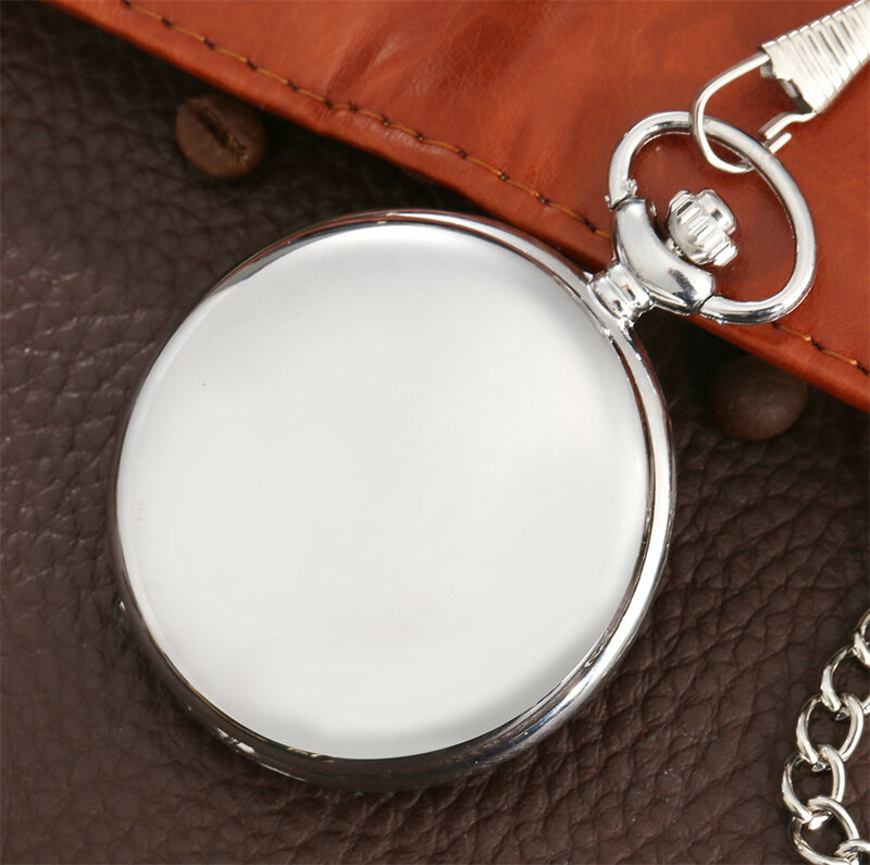 Reloj de bolsillo de cuarzo para hombre, esfera clásica negra con números romanos, cubierta de plata lisa, Retro, regalos
