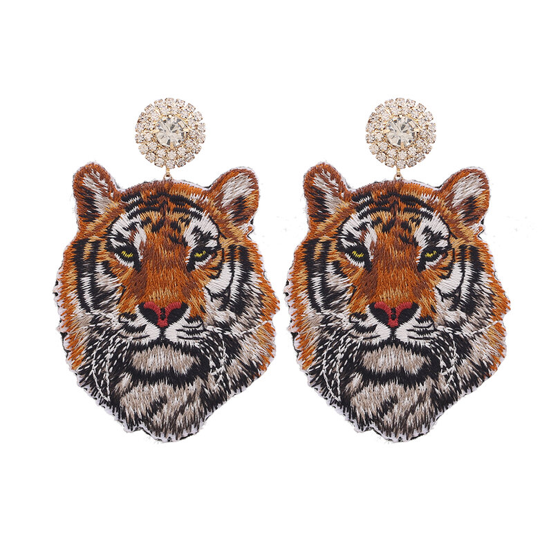 Nowe kolczyki zwisają duży tygrys głowa kropla wisiorek kolczyki ręcznie wysadzany kamieniami kolczyki dla kobiet oświadczenie biżuteria Chrismas