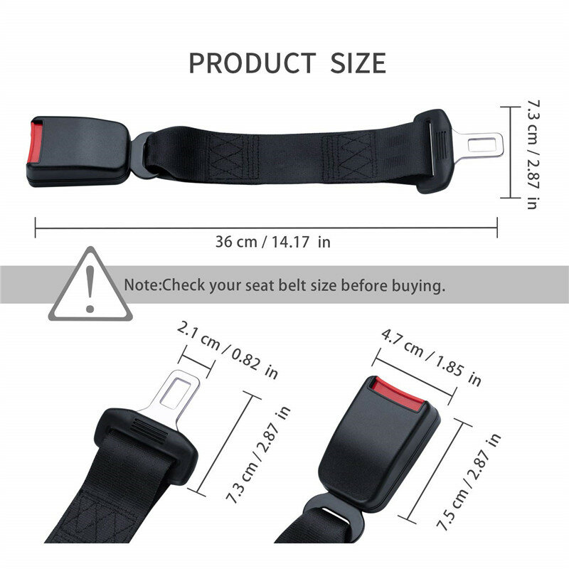 E11 Safety Certified 14" Nylon Webbing Pregnant Car Seat Safety Belt Extender Extension Buckle Plug Clip 7/8'' Metal Tongue