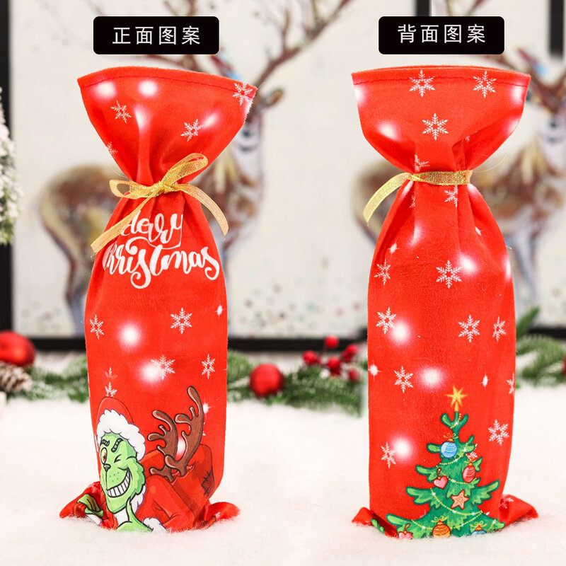 زجاجة شراب عيد الميلاد يغطي حقيبة عطلة سانتا كلوز زجاجة شمبانيا غطاء أحمر عيد ميلاد سعيد الجدول زينة للمنزل ديكور