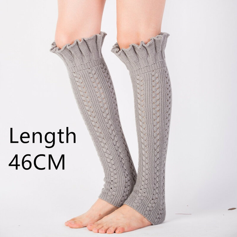 Mulheres oco perna warmer plissado laço malha joelho manga cor sólida com frill flouncing meias longas para botas