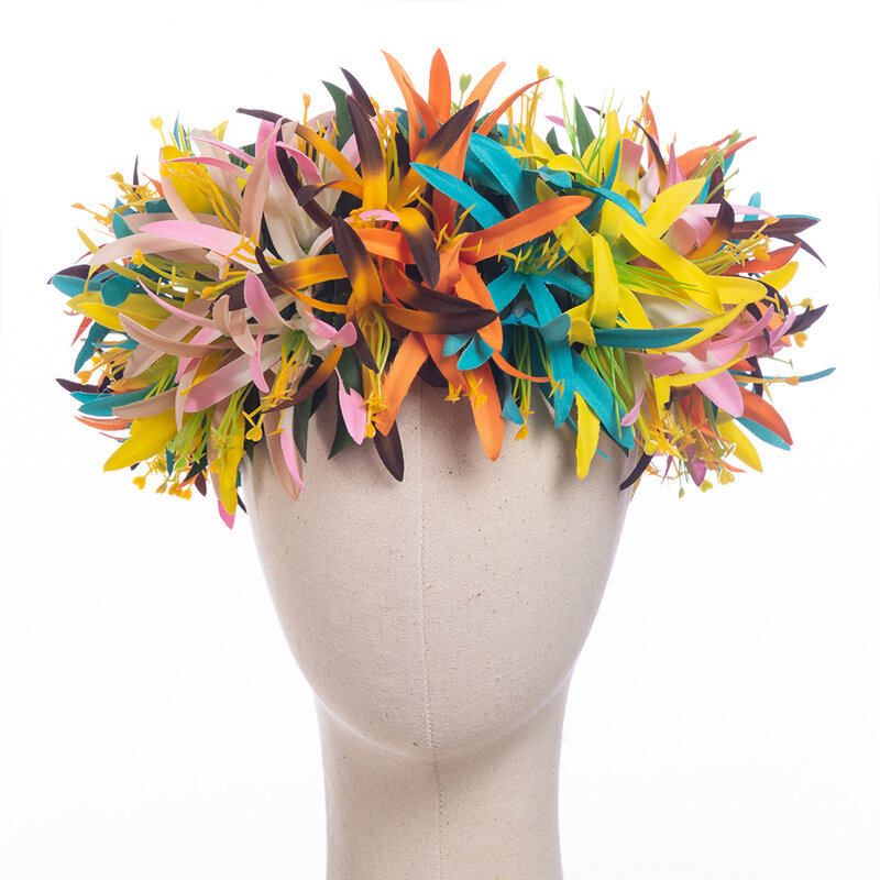 Couvre-chef de fête de danse hawaïenne, turban en araignée et lys artificiels en soie, 4 couleurs, 64CM, livraison gratuite, 40 pièces/lot, HK00028-B