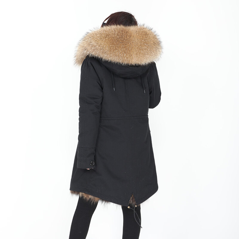 MMK Winter Real Fur Coat New Fashion Natural Raccoon Fur Collar Women's Clothes Detachable Raccoon Fur Lining Thicken Coat Mid-l