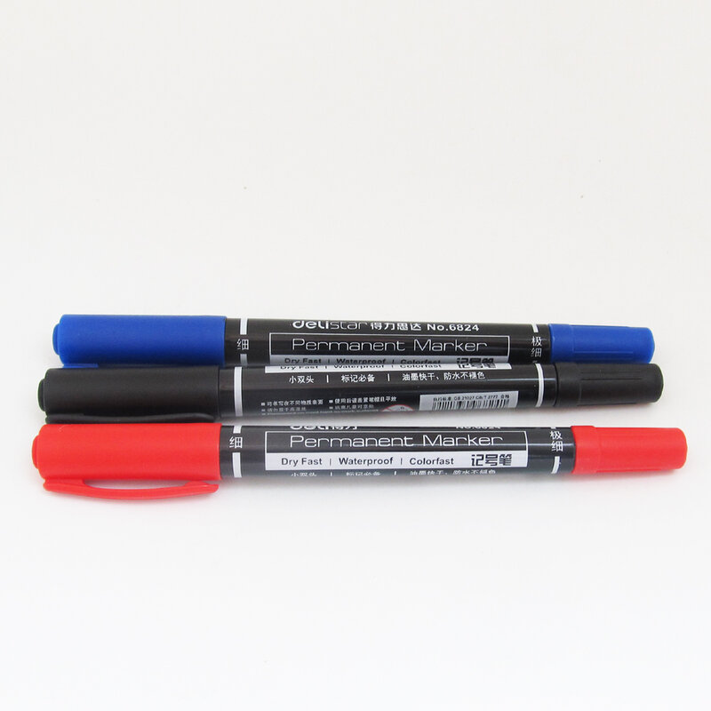 Перманентный маркер Delistar с двойным наконечником, водонепроницаемый Быстросохнущий маркер, 3 цвета, № 6824, 1 шт.