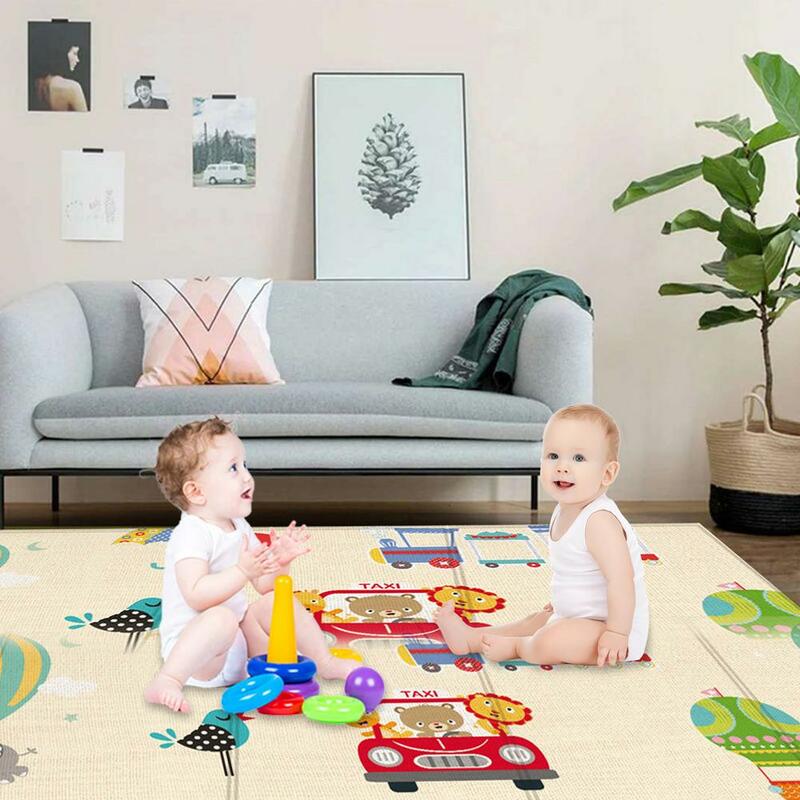 Alfombra de juego portátil para bebé, Alfombrilla de seguridad impermeable, plegable, con dibujos de animales, para gatear
