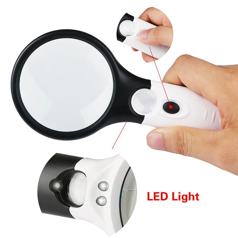 Lupa de mano con 3 luces LED, lente de lectura, lupa de joyería, 45X