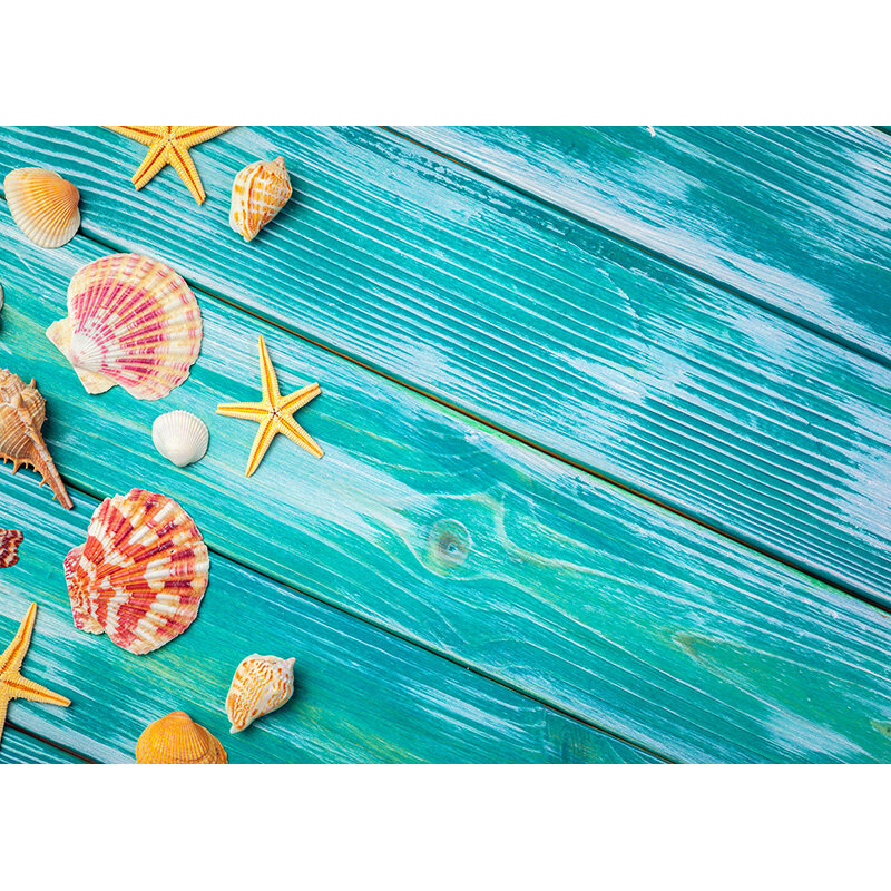 SHENGYONGBAO Wooden Board Starfish Shell Conch Photography Background Vinyl Cloth Photo Backdrop Studio Props 210321CAR-01